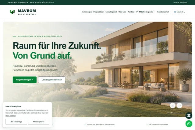 MAVROM Construction — Website auf dem Desktop