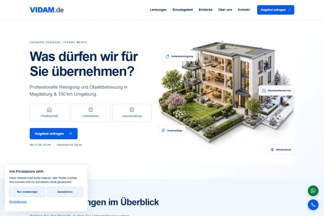 VIDAM Reinigung — Website auf dem Desktop