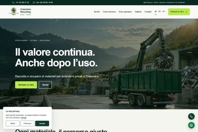 Cresciano Recycling — Website auf dem Desktop
