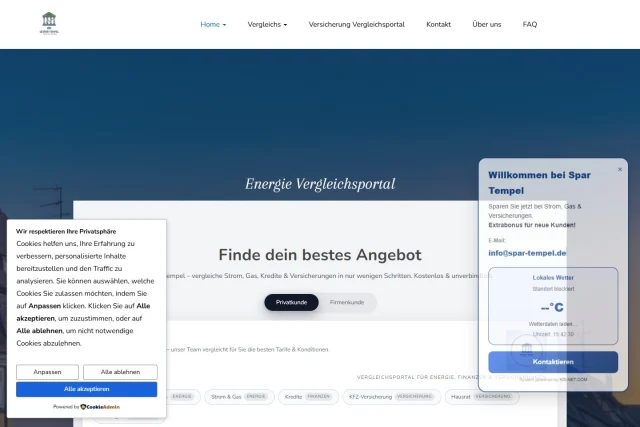 Spar Tempel — Website auf dem Desktop