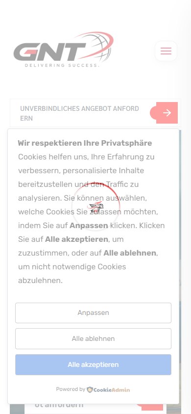 GNT Logistics — Website auf dem Smartphone
