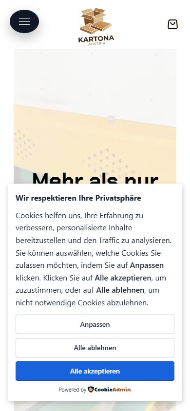 Kartona — Website auf dem Smartphone