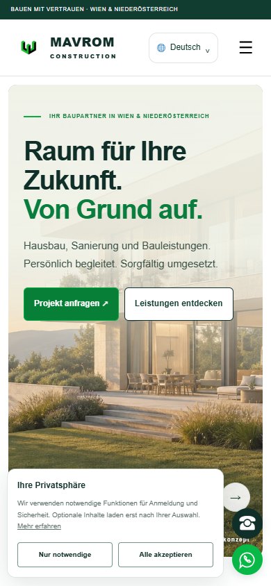 MAVROM Construction — Website auf dem Smartphone