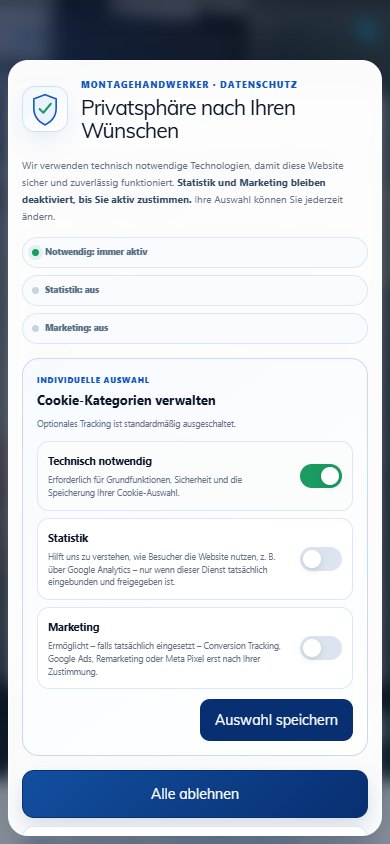 Montage Handwerker — Website auf dem Smartphone