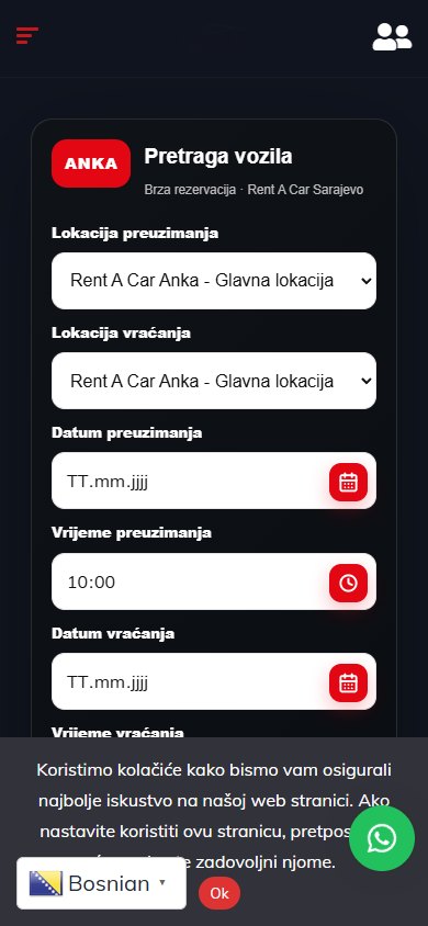 Rentacar ANKA — Website auf dem Smartphone