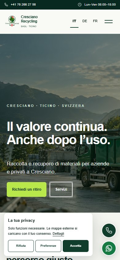 Cresciano Recycling — Website auf dem Smartphone