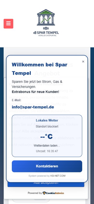 Spar Tempel — Website auf dem Smartphone